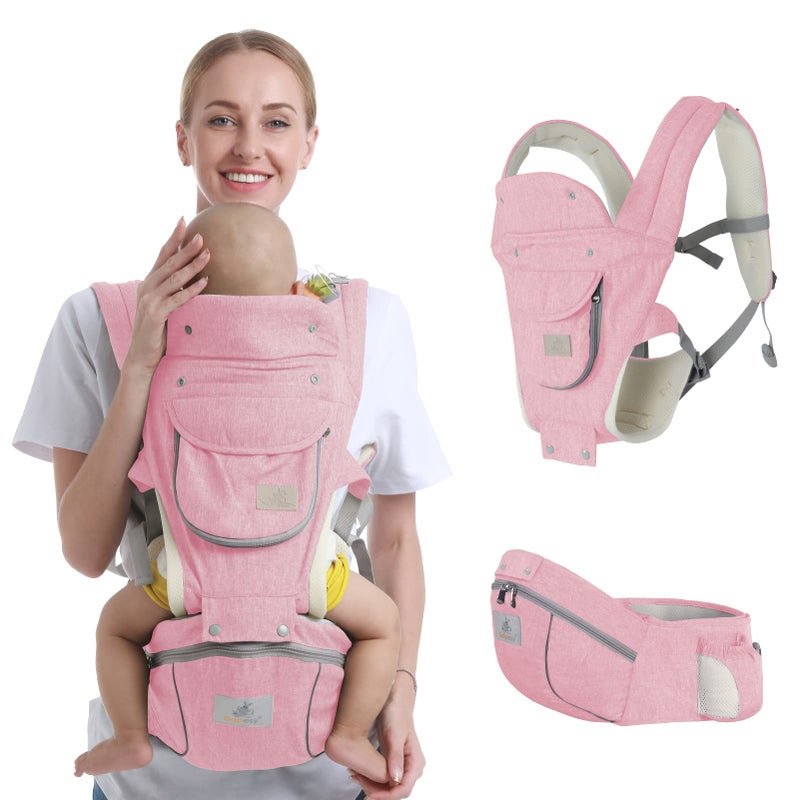 Ocanoiy Baby Hip Seat Carrier - Ergonomic Infant Waist Stool with Hip Seat - Kangaroo Bag Front and Back Holder 3-36 Months (Pink) - Image 3