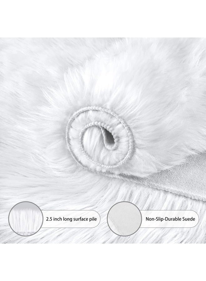 CIICOOL Soft Faux Sheepskin Fur Area Rugs Round Fluffy Rugs for Bedroom Silky Fuzzy Carpet, Furry Rug for Living Room Girls Rooms, White 3 x 3 Feet - Image 4