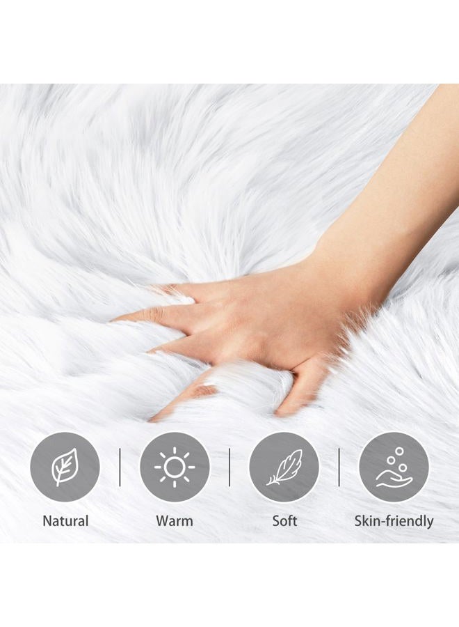 CIICOOL Soft Faux Sheepskin Fur Area Rugs Round Fluffy Rugs for Bedroom Silky Fuzzy Carpet, Furry Rug for Living Room Girls Rooms, White 3 x 3 Feet - Image 3