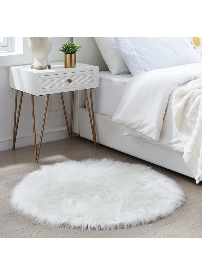CIICOOL Soft Faux Sheepskin Fur Area Rugs Round Fluffy Rugs for Bedroom Silky Fuzzy Carpet, Furry Rug for Living Room Girls Rooms, White 3 x 3 Feet - Image 2