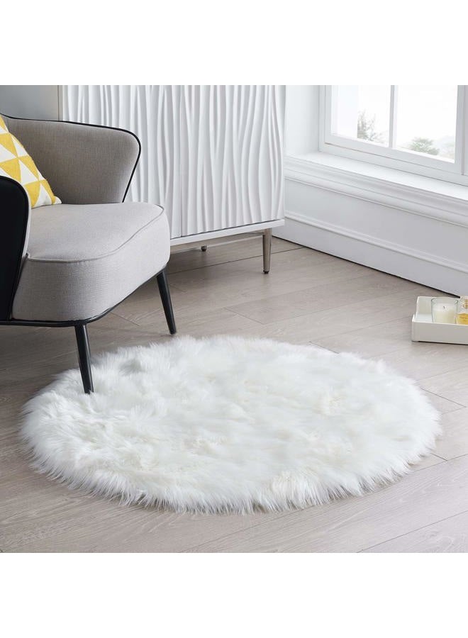 CIICOOL Soft Faux Sheepskin Fur Area Rugs Round Fluffy Rugs for Bedroom Silky Fuzzy Carpet, Furry Rug for Living Room Girls Rooms, White 3 x 3 Feet - Image 1