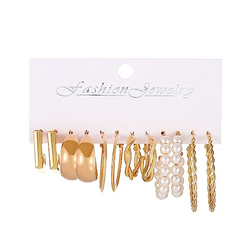 MEENAZ Earrings Set for Women 6 Pairs | Gold Stud & Hoop Earrings | Western Hoop Earrings Combo | Birthday & for Women & Girls - Image 1
