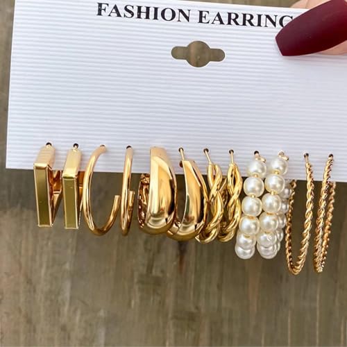 MEENAZ Earrings Set for Women 6 Pairs | Gold Stud & Hoop Earrings | Western Hoop Earrings Combo | Birthday & for Women & Girls - Image 5