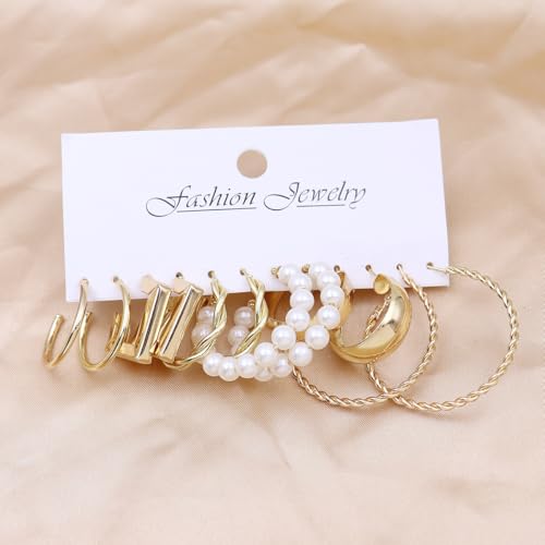 MEENAZ Earrings Set for Women 6 Pairs | Gold Stud & Hoop Earrings | Western Hoop Earrings Combo | Birthday & for Women & Girls - Image 3