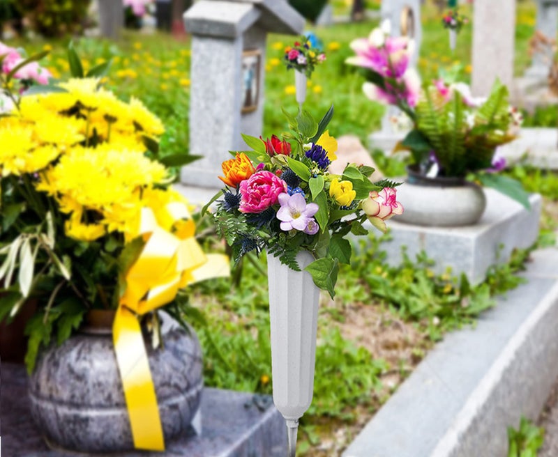 Aihmilcl Plastic Cemetery Vases 12pcs Flower Holder for Cemetery Decorations for Grave In Ground Cemetery Vase with Stake Memorial Floral Vase Flower Vase Cone for Grave Lawn Memorial - Image 2