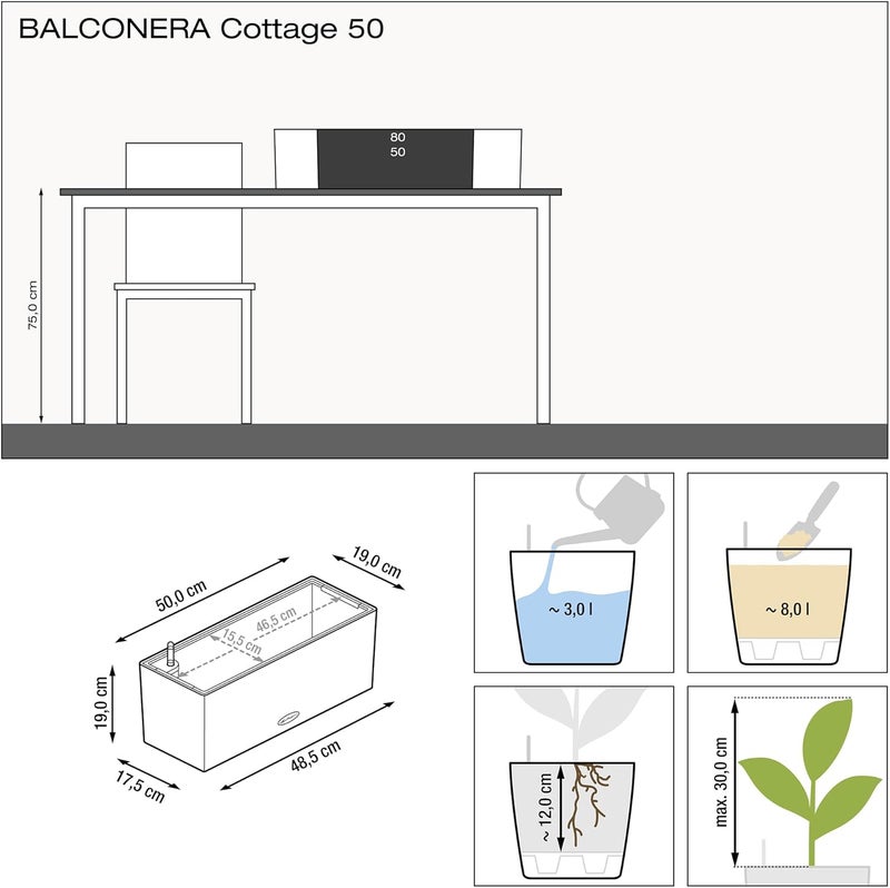 Lechuza 15446 Balconera Cottage 50 Self-Watering Planter for Indoor and Outdoor Use, 20" x 8" x 8", Sand Brown, Wicker Finish - Image 4
