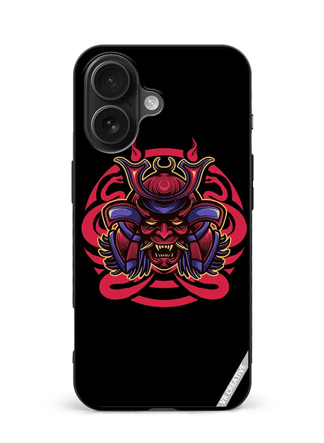 Protective Case Cover For Apple iPhone 16 Plus Japanese Samurai Mask Design Multicolour