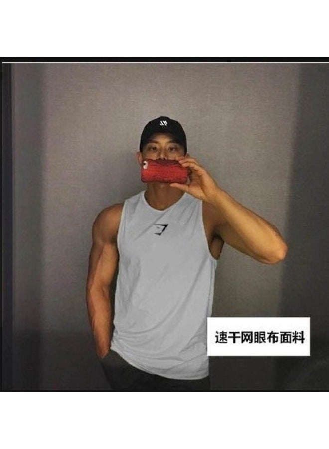Gymshark Summer Fitness Sports Training Sleeveless T-shirt Summer Quick-drying Mesh Loose Round Neck Vest Shark