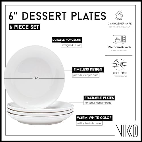 Vikko Dessert Plates Ceramic Set of 6 Small White Plates Ceramic Salad Plates Set Stackable 7 Inch Round Appetizer Plates Dishwasher Safe Bead and Butter Plates Durable Plates for All Occasions - Image 2