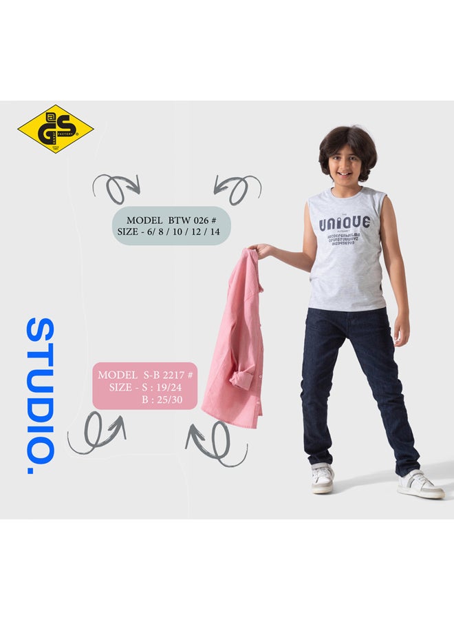 جي@إس قميص كتان صيفي للأولاد مع تيشيرت قطني