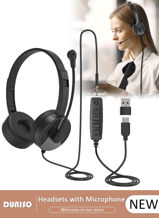 DUNISO Wired Headset with Microphone Call Center Headset Corded Business Headphone Classical Fashion Lightweight Comfortable Wired Customer Service Headphone for Home Call Center Telemarketing Portable Business Headset for Offices, Insurance, Customer - Image 1