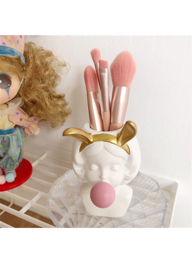 NIBEMINENT Girl Blowing Bubbles Succulent Flower Pot Vase White/Gold/Pink One Size - Image 3