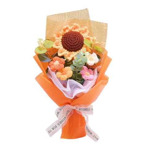 Aiouclay Crochet Flowers BouquetSunflower Knitted Eternal Yarn Flowers Handmade Artificial Flower Bouquet Home Decor Gift for Mother Father Birthday Wedding Teachers Day Graduation Anniversay