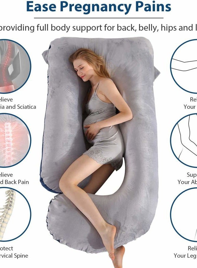 Elover Pregnancy Must Haves Pregnancy Pillow U,Shaped Full Body Maternity Support Pillow for Pregnant Women with Replaceable and Washable Velvet Cover Size 57inches, Blue,Grey, Velvet - Image 5