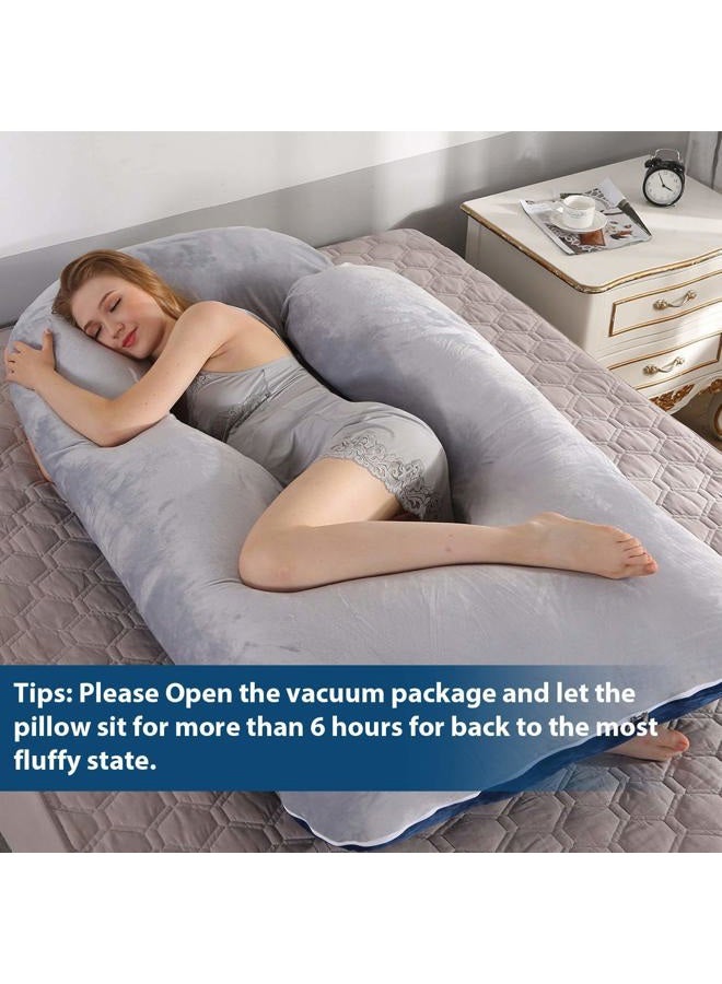 Elover Pregnancy Must Haves Pregnancy Pillow U,Shaped Full Body Maternity Support Pillow for Pregnant Women with Replaceable and Washable Velvet Cover Size 57inches, Blue,Grey, Velvet - Image 4