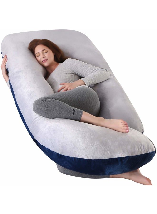 Elover Pregnancy Must Haves Pregnancy Pillow U,Shaped Full Body Maternity Support Pillow for Pregnant Women with Replaceable and Washable Velvet Cover Size 57inches, Blue,Grey, Velvet - Image 1