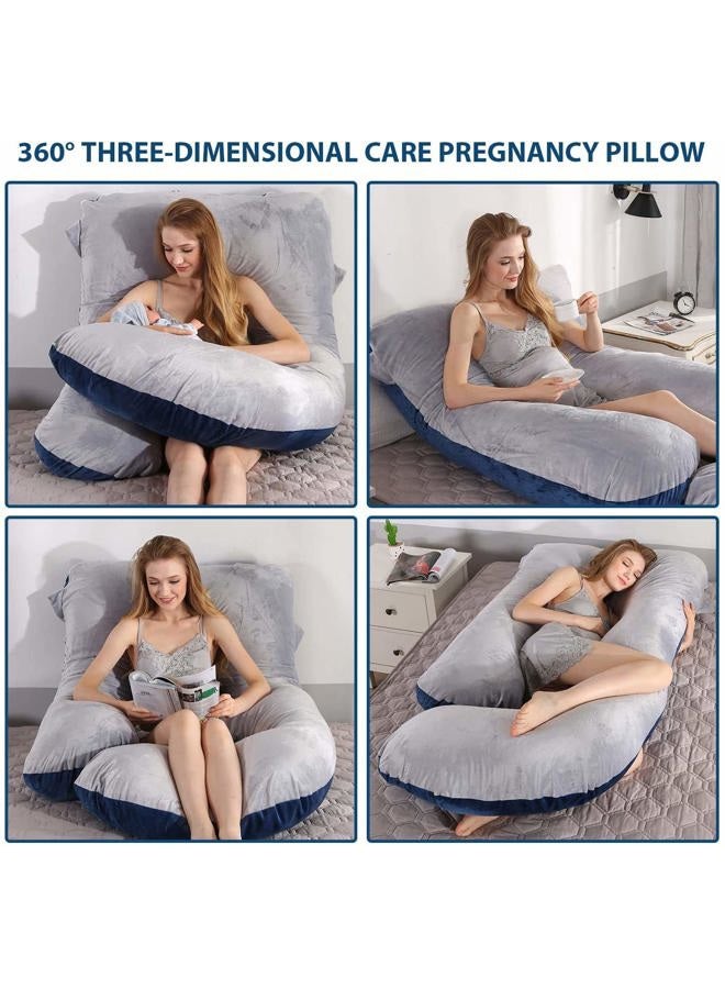 Elover Pregnancy Must Haves Pregnancy Pillow U,Shaped Full Body Maternity Support Pillow for Pregnant Women with Replaceable and Washable Velvet Cover Size 57inches, Blue,Grey, Velvet - Image 2