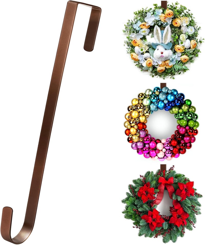 ZYSUN 12” Wreath Hanger Over the Door Hooks, Non Scratch Wreath Door Hanger Hooks for Hanging Welcome Sign, Metal Wreath Hangers for Front Door Décor, Thin Door Hanger for Easter Halloween Home Decoration - Image 1