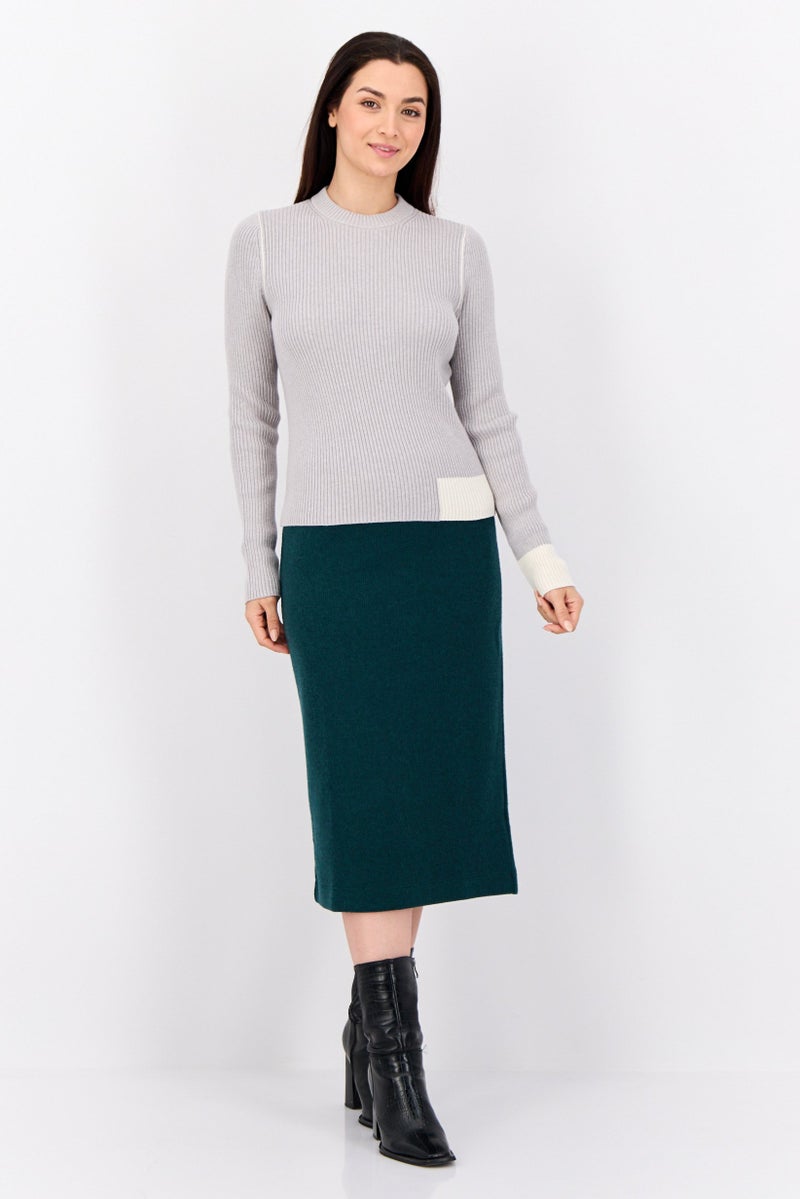 ESPRIT Women Crew Neck Ribbed Sweater, Grey - Image 4