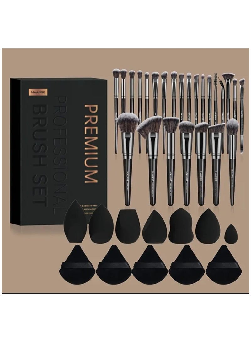 مانجي مجموعة أدوات مكياج مكونة من 37 قطعة مع صندوق، تتضمن 25 فرشاة مكياج و12 إسفنجة إكسسوارات، مثالية لعيد الحب، هدية عيد الأم، محمولة للسفر، مجموعة سهلة السفر، فرش مكياج أساسية - Image 1