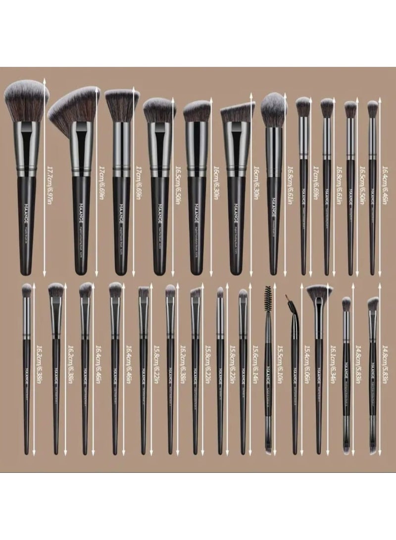 مانجي مجموعة أدوات مكياج مكونة من 37 قطعة مع صندوق، تتضمن 25 فرشاة مكياج و12 إسفنجة إكسسوارات، مثالية لعيد الحب، هدية عيد الأم، محمولة للسفر، مجموعة سهلة السفر، فرش مكياج أساسية - Image 3