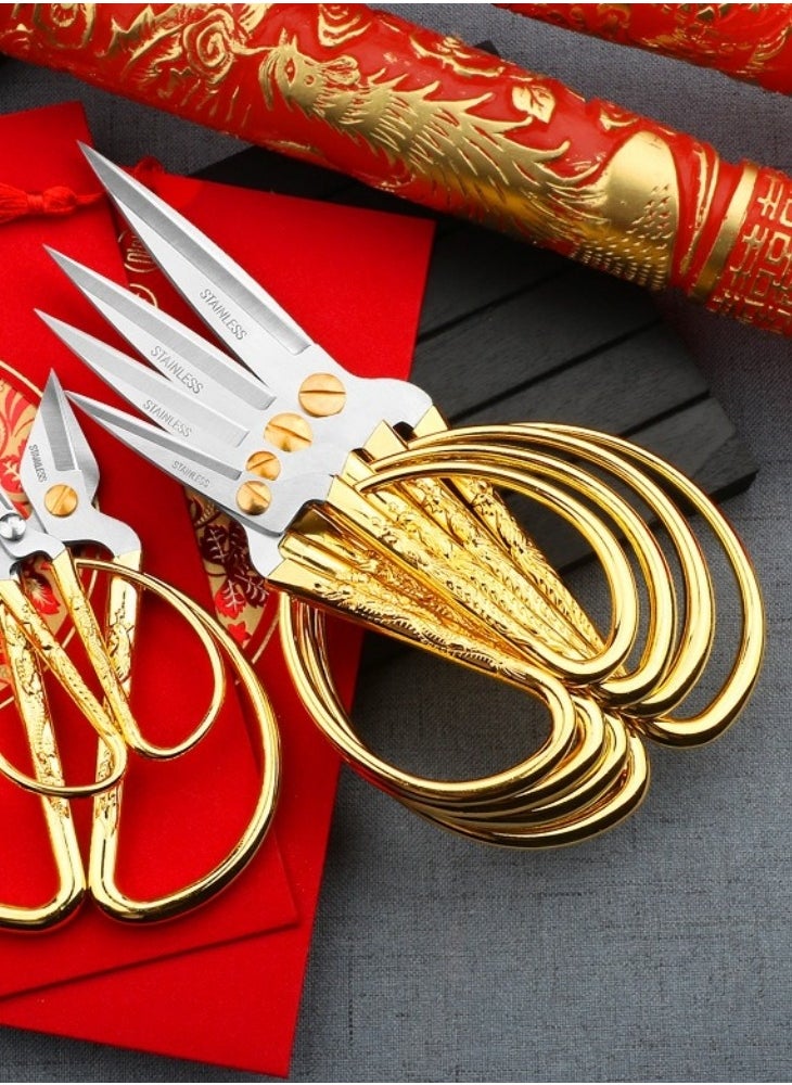 WAOKN 15cm Stainless Steel Scissors Classic Festive Dragon And Phoenix Scissors Embroidery Sewing Craft Artwork Daily Use Precise Cutting Gold  - Image 4