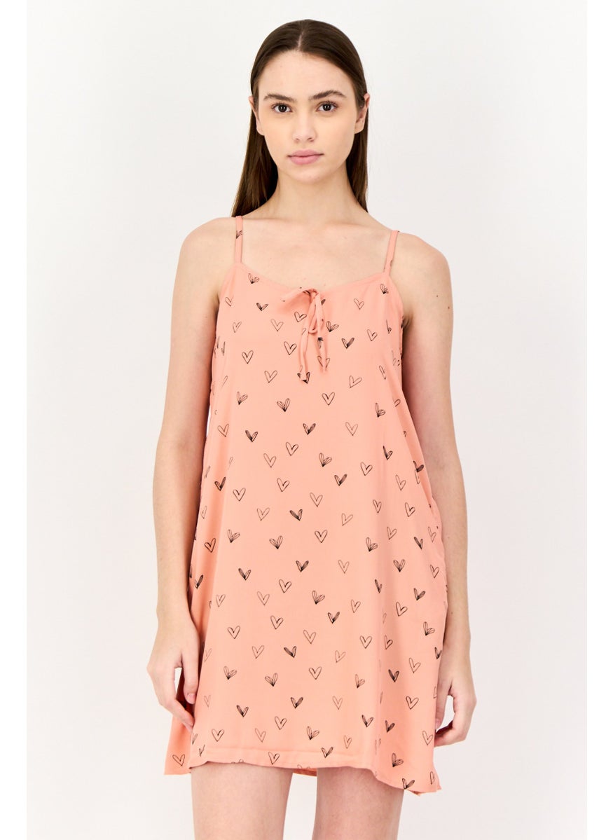 ONLY Women Heart Print Mini Dress, Peach  - Image 1