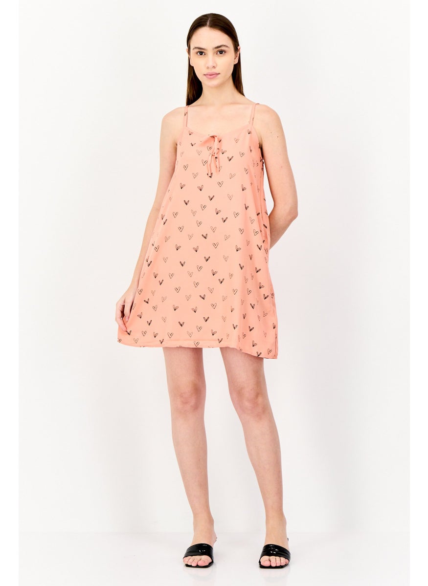 ONLY Women Heart Print Mini Dress, Peach  - Image 2