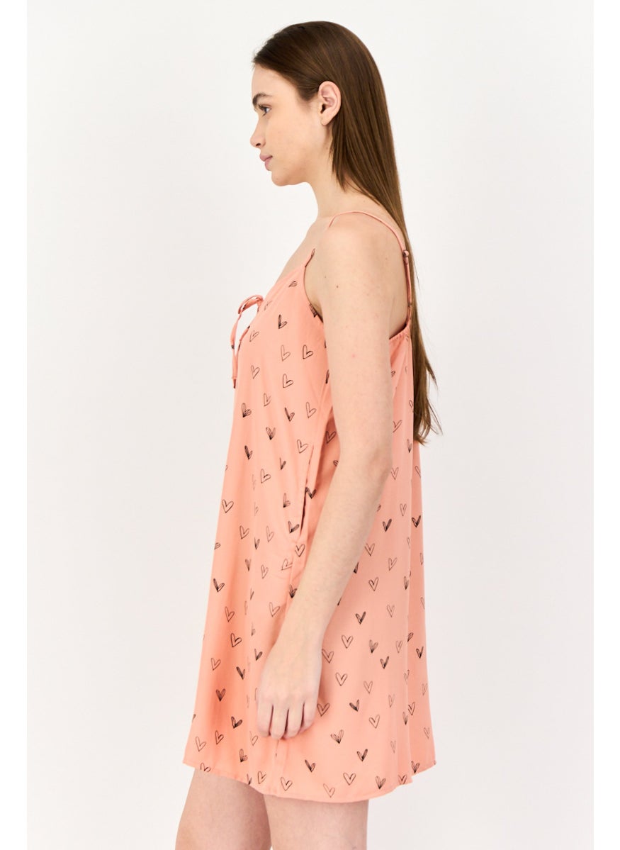 ONLY Women Heart Print Mini Dress, Peach  - Image 4
