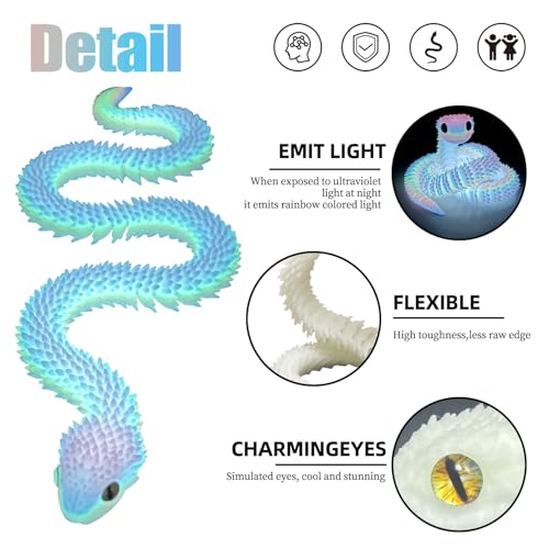 Binvin 3D Printed AnimalsSnake Viper3D Printed Snake Toys Articulated Snake 3D Printed Animals Animal Model Ornaments Creative Funny Toy Festival Gift for Frends Black Green 202Inch - Image 5
