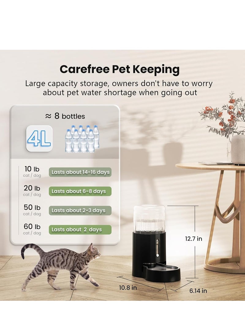 موزع مياه للحيوانات الأليفة، موزع مياه الجاذبية 4 لتر للقطط مع نافذة مرئية، موزع مياه للكلاب/القطط/الحيوانات الأليفة، أسود - Image 4