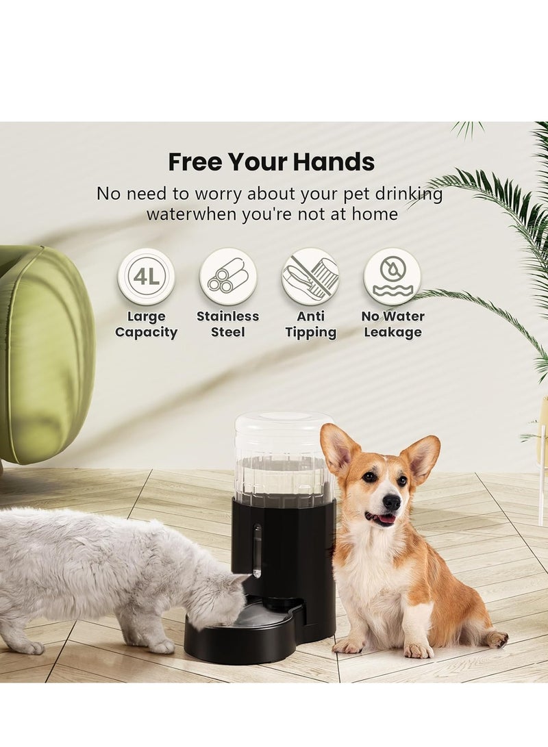 موزع مياه للحيوانات الأليفة، موزع مياه الجاذبية 4 لتر للقطط مع نافذة مرئية، موزع مياه للكلاب/القطط/الحيوانات الأليفة، أسود - Image 5