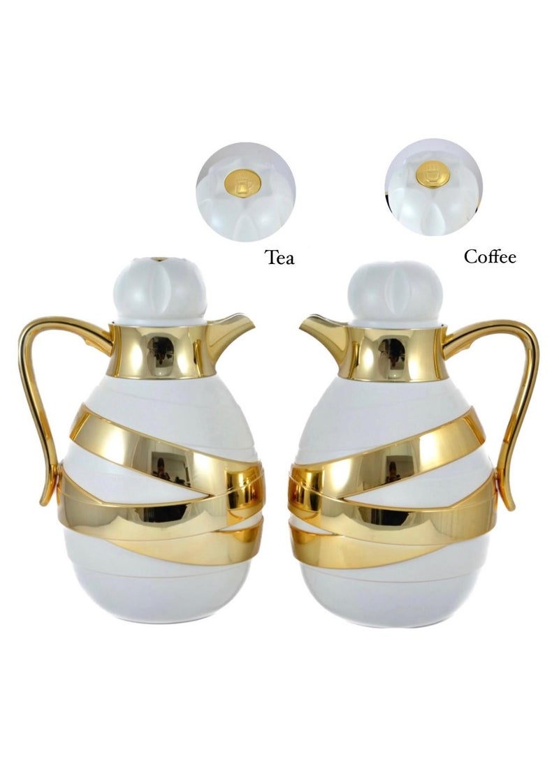 Homemaker 2-Piece Tea & Coffee Flask - 1 Liter & 1 Liter Capacity - Glass Inner - ABS Body - White & Gold - Image 4