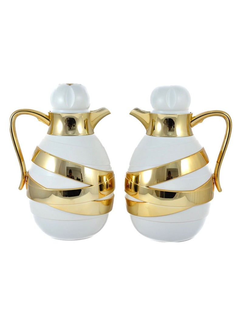 Homemaker 2-Piece Tea & Coffee Flask - 1 Liter & 1 Liter Capacity - Glass Inner - ABS Body - White & Gold - Image 3