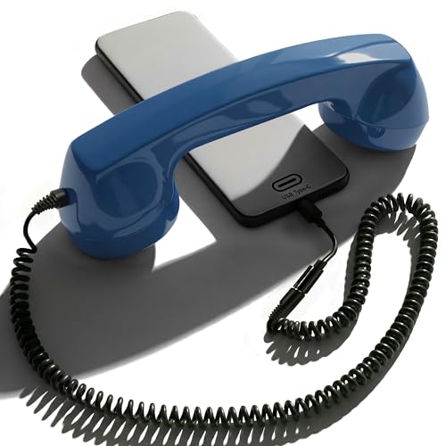 Opis Technology 60s Micro Retro Phone Handset for Smartphones Corded Receiver with 35 mm Plug and USBC Adapter for Android Tablets and Computers Blue - Image 1