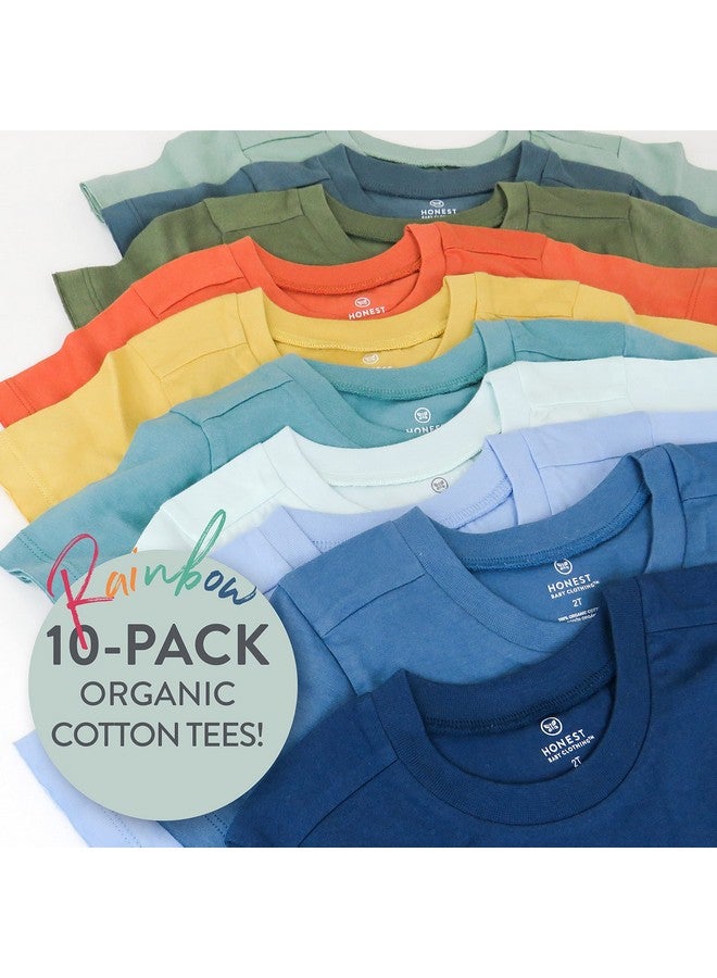 HonestBaby HonestBaby Unisex Baby Organic Cotton Short Sleeve Multipack and Toddler T-Shirt Set, 10-Pack Rainbow Gems Blues, 5T US  - Image 2