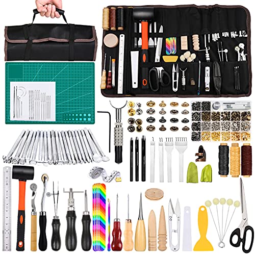 ZMAAGG 328PCS Leather Working Kit, Leather Working Tools with Manual - Stamp Tools, Stitching Groover and Rivets Kit for Beginners to Professionals - Image 1