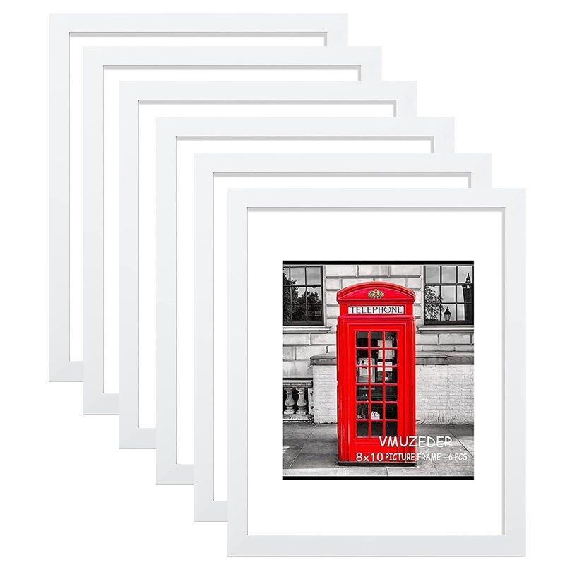 VMUZEDER 8x10 Picture Frame Rustic White Wood Set of 6Display Pictures 5x7 with Mat or 8x10 Without MatMulti Photo Frames Collage for Wall or Tabletop Display