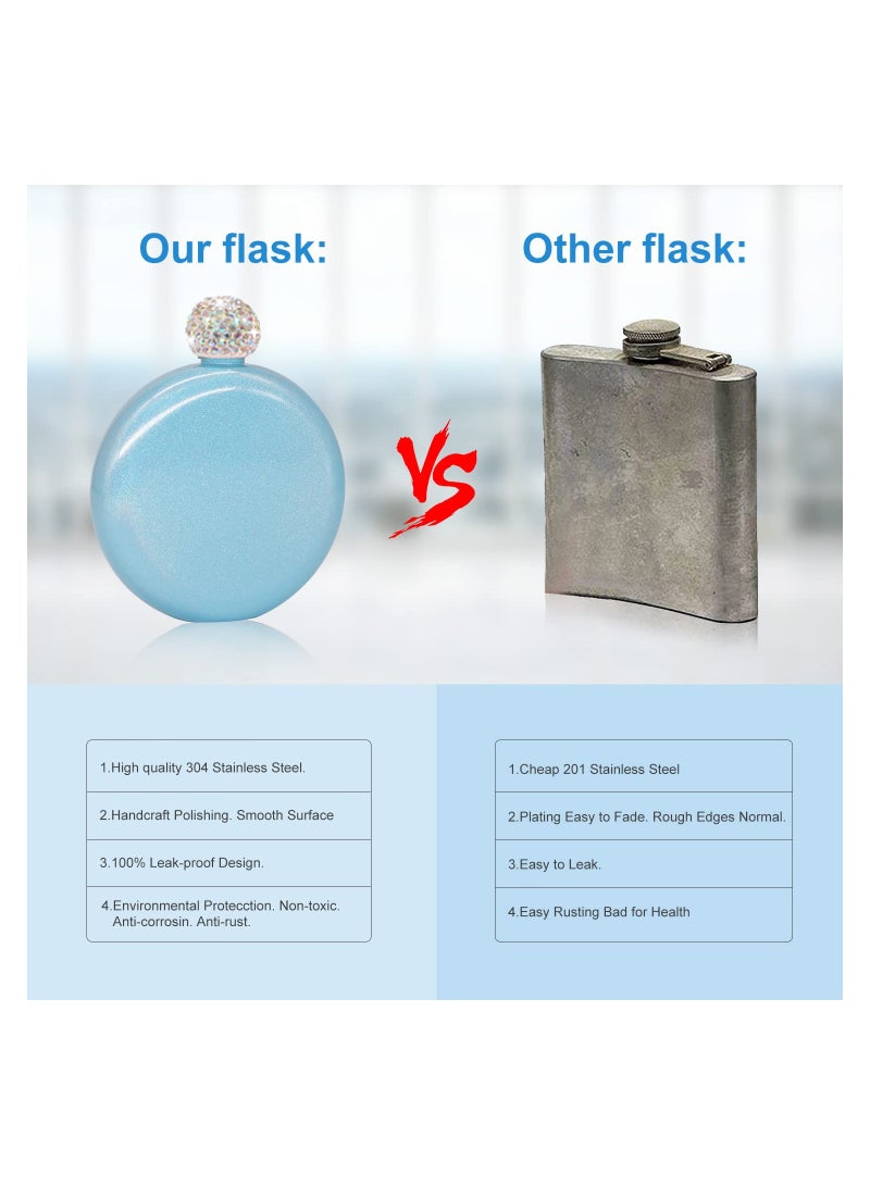 KASTWAVE Cute Liquor Flask for Women, Pretty Glitter Coating Whiskey Flasks, Shining Rhinestone Cap, Portable Wine Flask for Drink Bar BBQS, and Traveling (Blue) - Image 4
