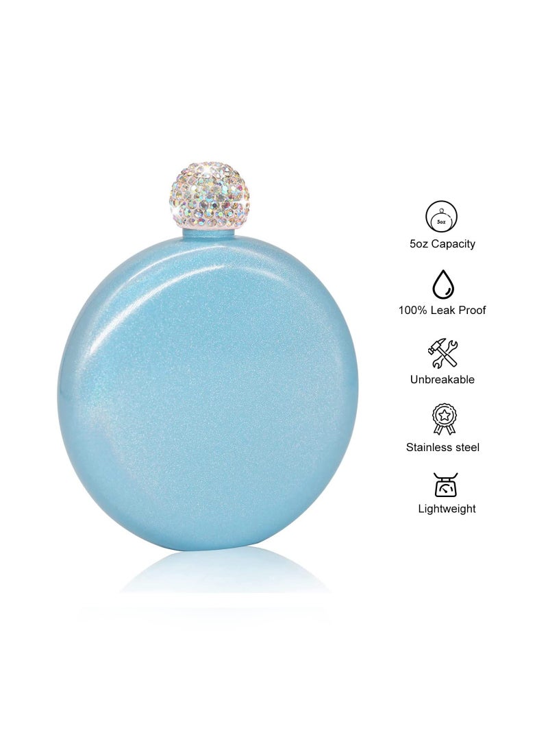 KASTWAVE Cute Liquor Flask for Women, Pretty Glitter Coating Whiskey Flasks, Shining Rhinestone Cap, Portable Wine Flask for Drink Bar BBQS, and Traveling (Blue) - Image 5