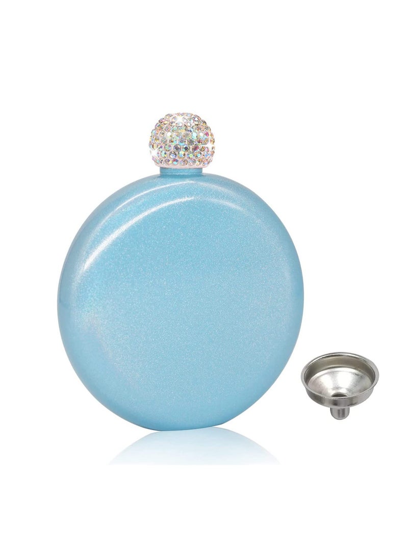 KASTWAVE Cute Liquor Flask for Women, Pretty Glitter Coating Whiskey Flasks, Shining Rhinestone Cap, Portable Wine Flask for Drink Bar BBQS, and Traveling (Blue) - Image 1