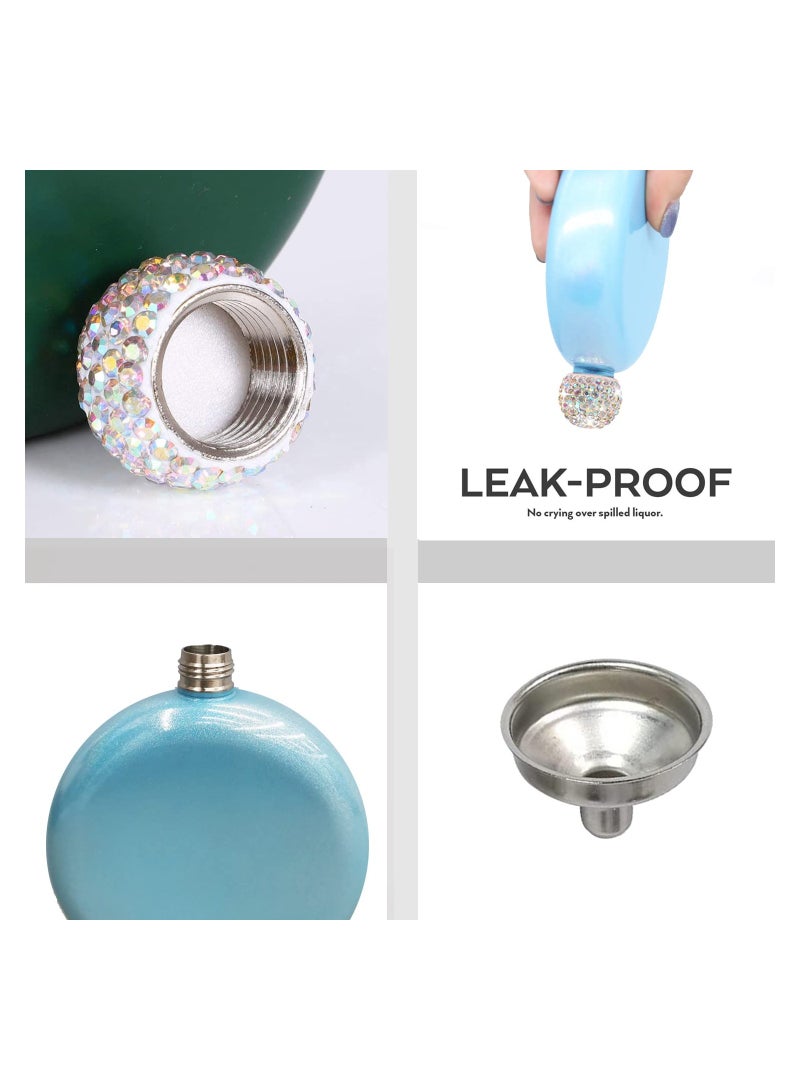 KASTWAVE Cute Liquor Flask for Women, Pretty Glitter Coating Whiskey Flasks, Shining Rhinestone Cap, Portable Wine Flask for Drink Bar BBQS, and Traveling (Blue) - Image 3