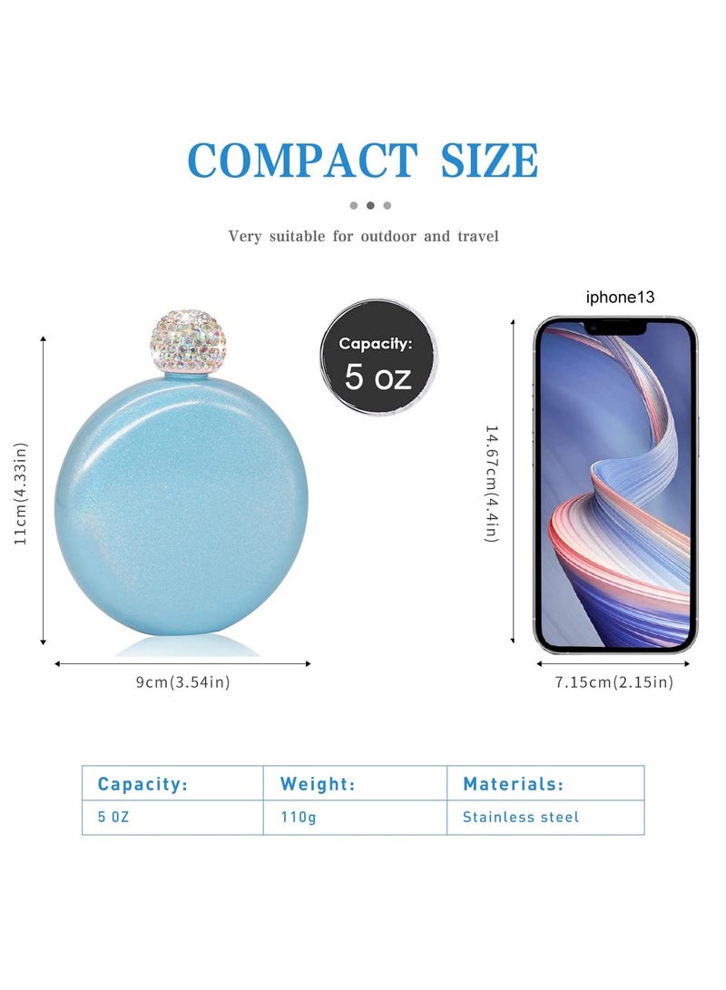KASTWAVE Cute Liquor Flask for Women, Pretty Glitter Coating Whiskey Flasks, Shining Rhinestone Cap, Portable Wine Flask for Drink Bar BBQS, and Traveling (Blue) - Image 2
