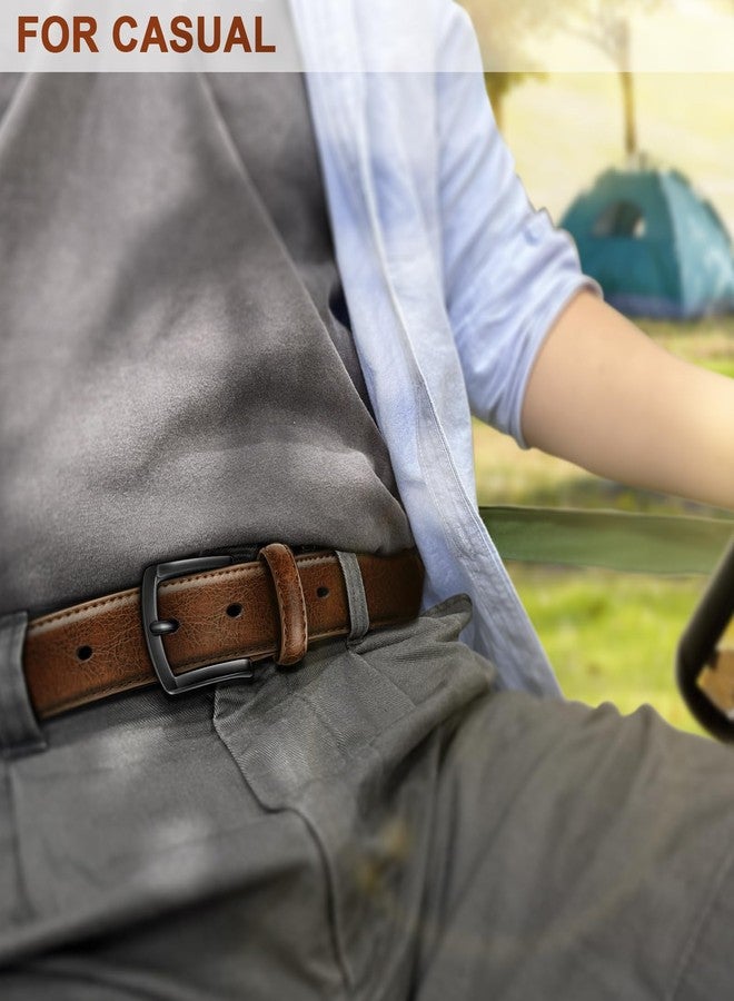 KEMISANT Men Belt 2Pack - Genuine Leather Belt for Men Dress Casual Golf Jeans 1 3/8" (Black/Deep Brown,40"-42" Waist Adjustable) - Image 2