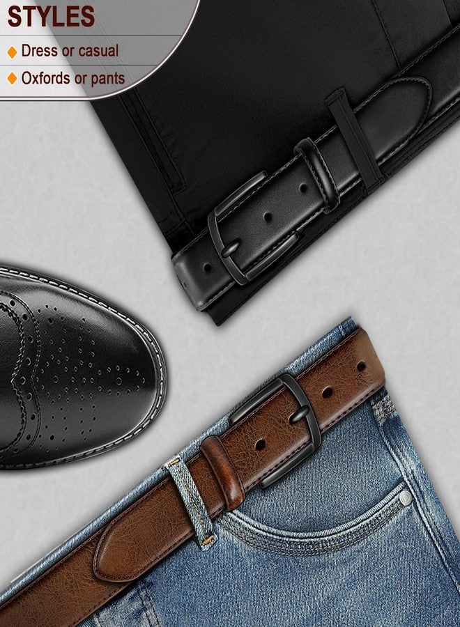 KEMISANT Men Belt 2Pack - Genuine Leather Belt for Men Dress Casual Golf Jeans 1 3/8" (Black/Deep Brown,40"-42" Waist Adjustable) - Image 3