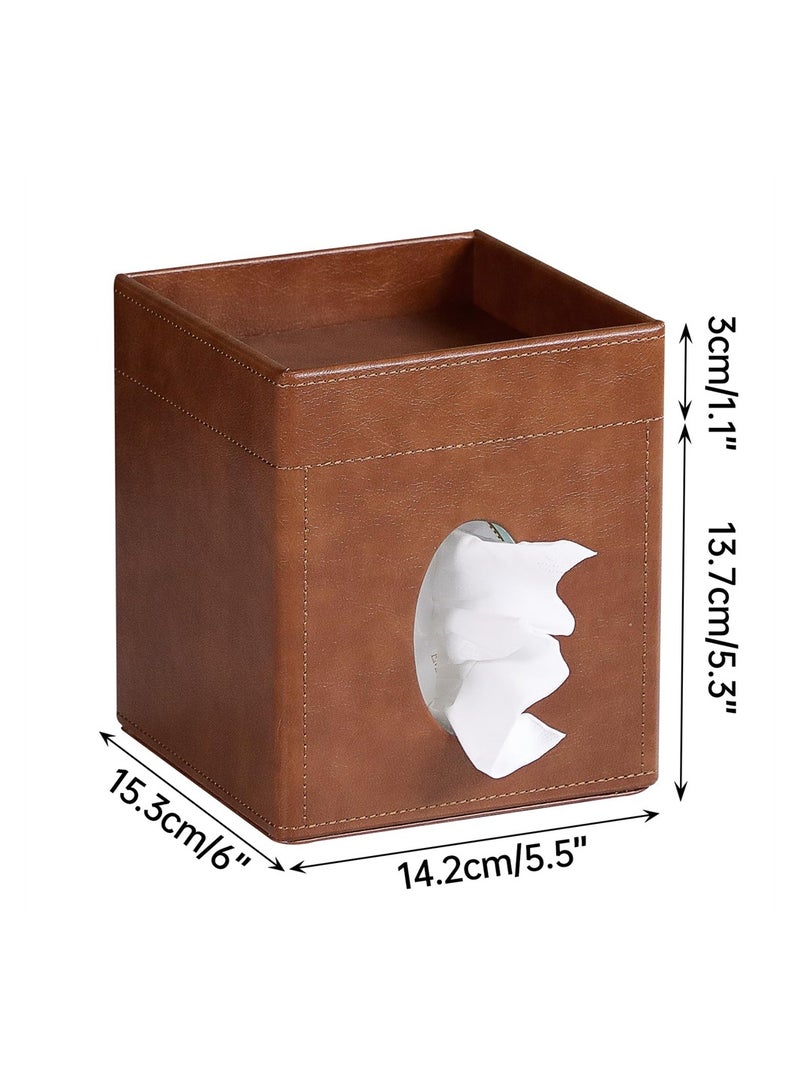Excefore Tissue Box Cover, PU Leather Square Tissue Box Holder with Storage Valet Tray, Decorative Tissue Holders, Modern Tissues Case Napkin Dispenser Facial Paper Organizer for Bathroom Vanity, Brown - Image 5