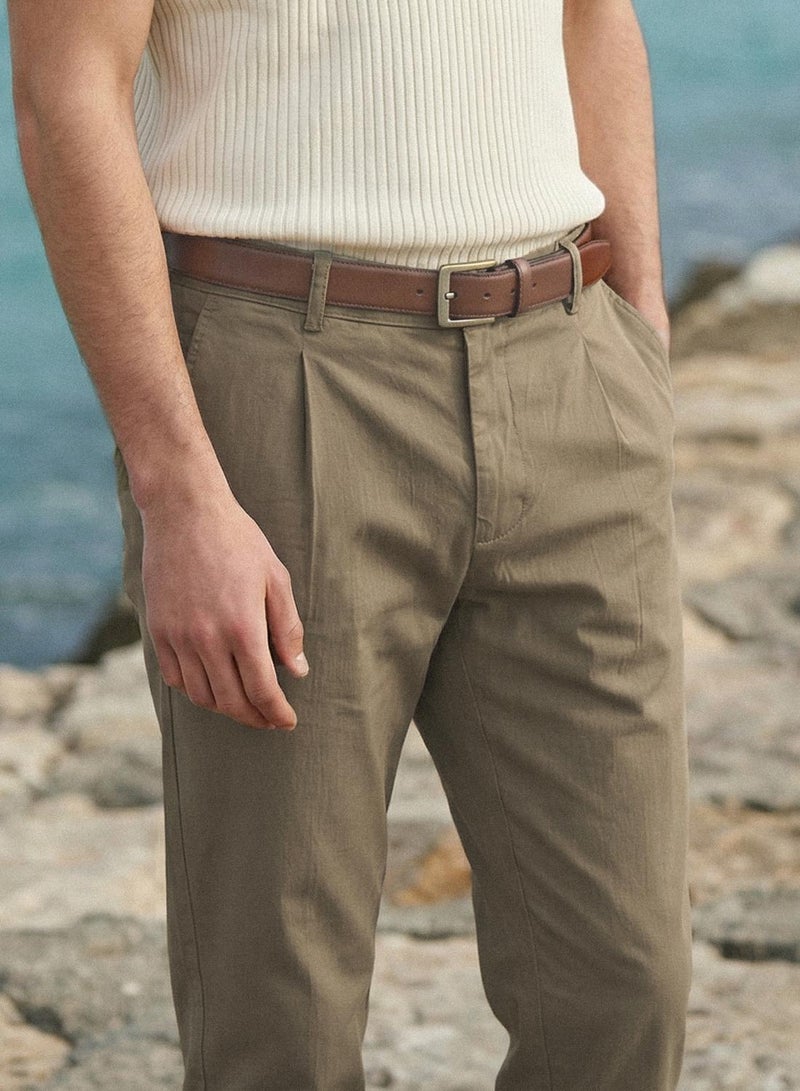 Dennis Lingo Olive Cotton Solid Full Chinos Slim Trouser For Men - Image 1