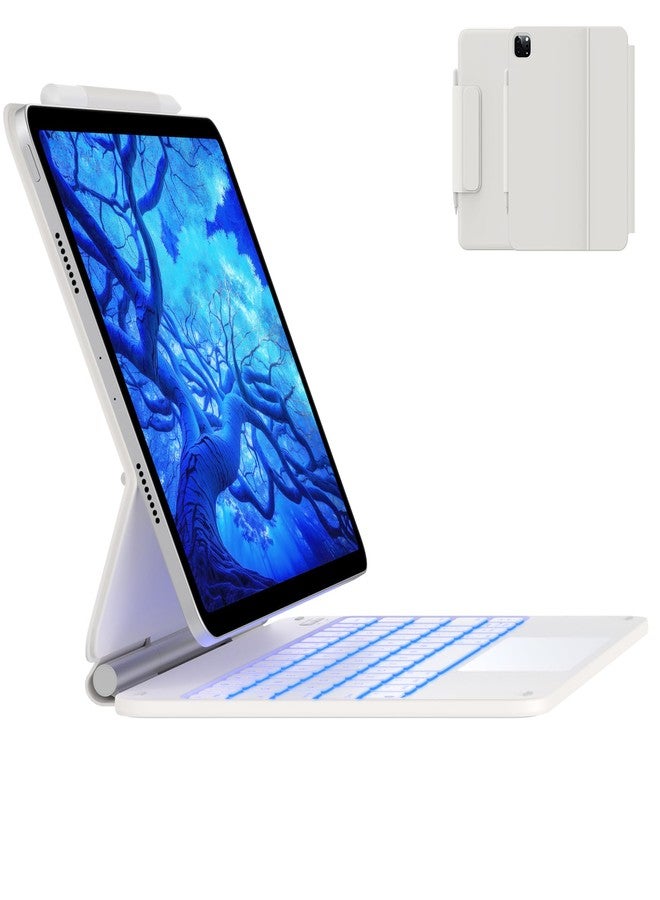 typecase غطاء لوحة مفاتيح Typecase Edge لجهاز iPad Air مقاس 11 بوصة (M2 2024) و iPad Pro مقاس 11 بوصة (الجيل الرابع، الثالث، الثاني، الأول)، بإضاءة خلفية بـ 11 لونًا، ولوحة لمس مدمجة، وصف وظائف، غطاء لوحة مفاتيح مغناطيسي لجهاز Air من الجيل الخامس/الرابع، أبيض - Image 1