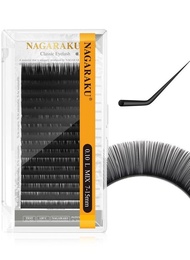 NAGARAKU Eyelash Extensions Classic J B C D N LC LD L DD CC LB Curl 0.03-0.20 Thickness 5-17mm, Matte Black Individual Lashes Professional Supplies for Lash Techs (0.10-L 7-15mm Mix) - Image 1
