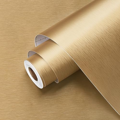 Wallercity 12''x78.7'' Gold Stainless Steel Wallpaper Waterproof Self-Adhesive Golden Metallic Peel and Stick Wallpaper Vinyl Refrigerator Wrap Contact Paper for Appliances Dishwasher Cabinets - Image 1